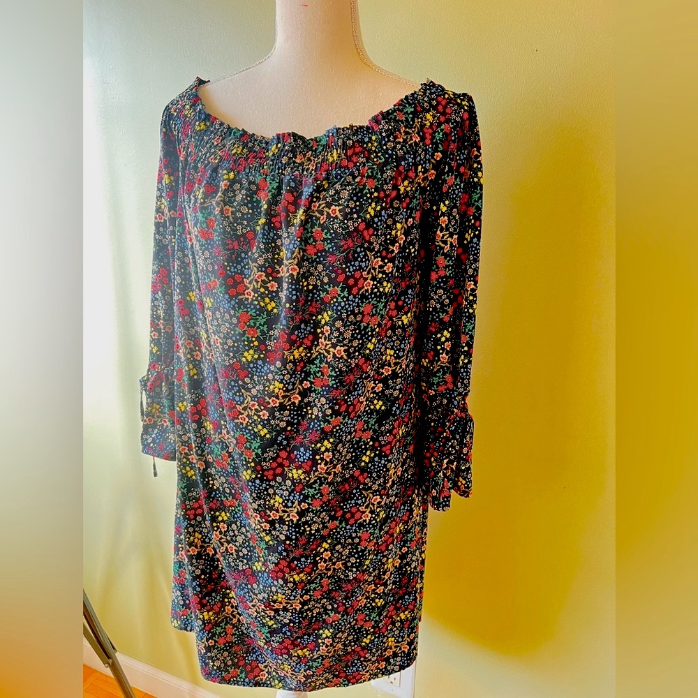 Lucky Brand micro floral dress with peplum sleeves Size S NWOT